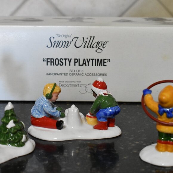 Snow Village FROSTY PLAYTIME Department 56 3 Piece Set Vintage - Picture 3 of 3